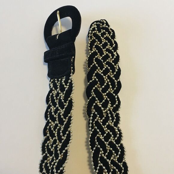 Vintage Amanda Smith Womens Belt Black Felt and Thin Gold Beading Woven Size S/M main image 4